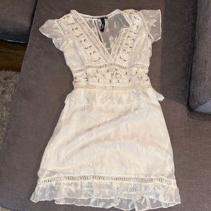 White Lace and Chiffon Cap Sleeve Cut Out Mini Dress